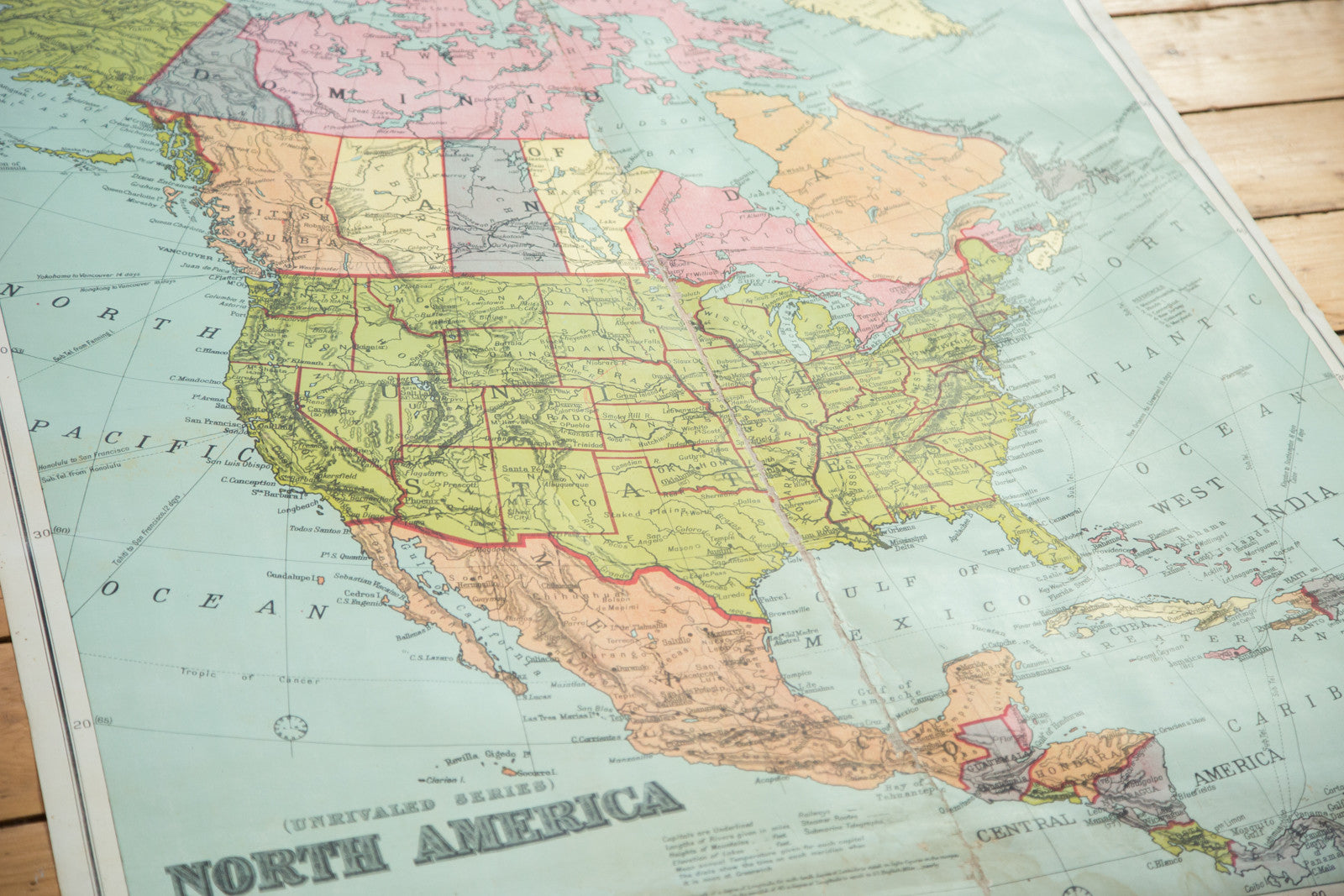 Antique W & AK Johnston Pull Down Map of North America // ONH Item 2224 Image 1