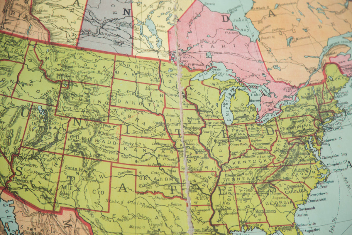 Antique W & AK Johnston Pull Down Map of North America – Item #2224
