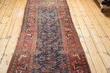 Antique Kurdish Bidjar runner, indigo field showcasing allover Herati design and madder red borders.