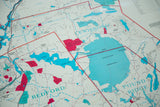 Vintage 1960s Northern Westchester map section, Lewisboro, Pound Ridge, blue reservoirs.