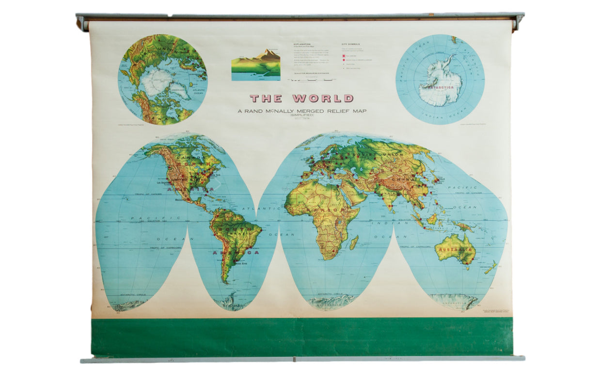 Vintage 1960's World Pull Down Map // ONH Item 2236