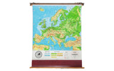 Mid-century Cram's Europe pull-down school map, vibrant blue and green physical-political detail.