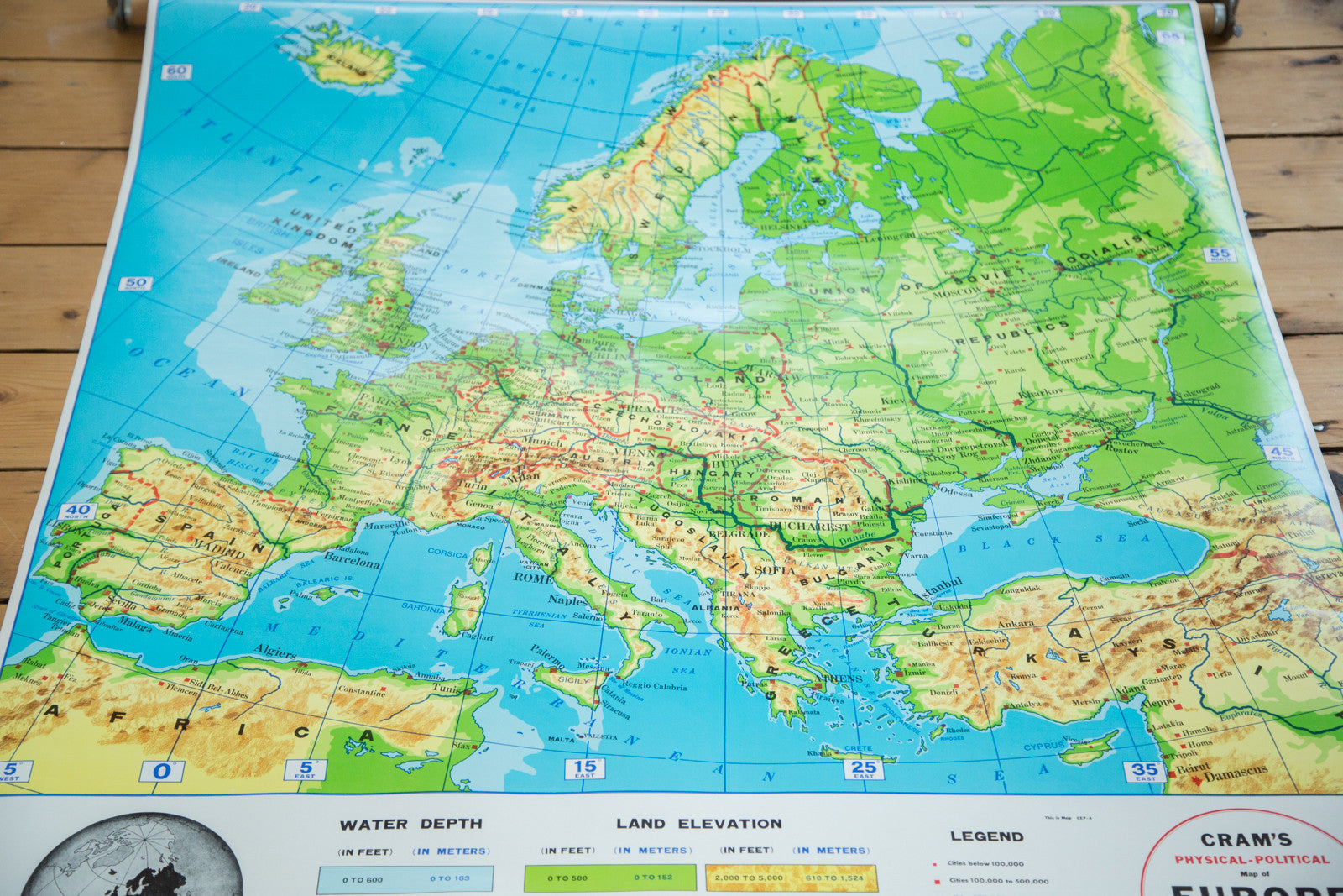 Mid Century Crams Europe Pull Down School Map // ONH Item 2337 Image 1