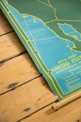 Vintage Nystrom Royal Series USA map bottom with green, blue, yellow, wood dowel, curled edge.