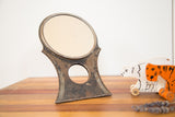 Vintage 1930s Hollywood Art Deco mirror with chippy distressed metal stand.