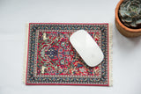 Tree of Life Mouse Pad, traditional Persian-inspired red and blue design with fringe, birds, and deer.