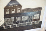 Detail of antique folk art showing black and white 'Peg's French Cafe' carving.