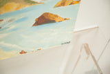 Signature of Ian McNitt on the mid-century seascape painting, showing amazing blues.