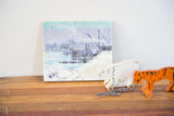 Signature N.S.C. on the lower section of the lilac and blue ship painting.
