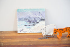Lilac and Blue Ship Miniature Painting // ONH Item 2272 Image 1