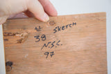 Back of the wooden miniature painting, showing handwritten 