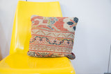 Antique Mahal rug pillow with terracotta, cream, and deep blue traditional motifs.