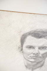 Vintage unfinished pencil sketch of man's upper right face on textured paper, subtle edge discoloration.