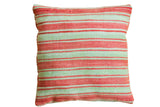 Oversize Handmade Moroccan Kilim Pillow featuring faded red and mint green stripes.
