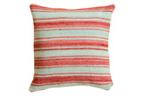 Large handmade Moroccan Kilim pillow with faded pink and green horizontal stripes, 24x24.