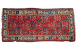 Vintage Malayer rug runner with cherry red field, geometric herati motif, ivory crab border, 3'5