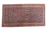 Early 20th century Antique Malayer runner rug, herati motif on indigo field, rich jewel tones, 5'2