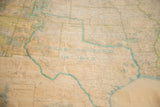 Detail of vintage pull-down map showing 'Texas Annexed in 1845' and aged creases.