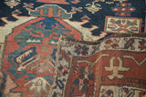 Antique Karaja runner's hand-knotted foundation and distressed geometric pile with visible mending.