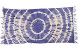 Vintage African Textile Throw, hand woven deep blue and ivory tie-dye circles, 3x6.5.