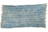 Vintage African indigo textile throw with powder blue and ivory striped pattern, 4x7.5 feet.