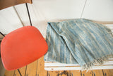 Folded vintage African indigo textile throw with varied blue stripes and fringed edge.