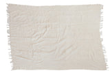 Natural ivory hand woven collectible African cotton textile throw with short tassels, 3'10
