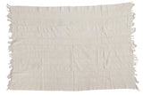 Vintage African handwoven cotton throw, natural ivory, subtle horizontal stripes, tassels, 3'7