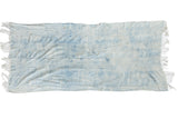 Vintage African hand-woven cotton throw, variegated powder blue indigo dye, tassels, 3x6.5.