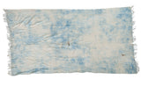 Vintage African hand woven indigo textile, ivory and light blue with short tassels.