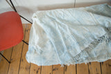 Vintage African textile in ivory and powder blue hand woven cotton with tassels.
