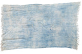 Vintage African hand-woven indigo textile throw with powder and light blue, short fringe.