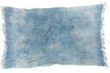 Vintage African indigo textile throw, hand woven in powder and light blue with frayed ends.