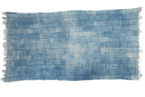 Collectible hand woven vintage African indigo textile throw, variegated blue tones with tassels, 3'6