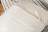 Natural white organic cotton canvas pillow back with envelope enclosure stitching.