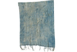Vintage Light Blue Indigo Wall Hanging with sun-faded reclaimed textile and intricate fringe, 33
