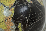 Vintage Rand McNally black globe, Indian Ocean and East African coast details.
