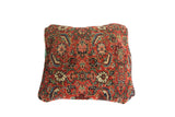 Antique Herati Bijar rug fragment pillow, allover Herati pattern in rich red, blue, cream. 20x20.