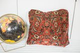 Late 19th century Bijar rug fragment pillow, red Herati design, and mint green back.