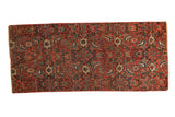 Bold red antique Bijar fragment rug mat, intricate floral motifs, 1'9