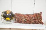 Antique Bijar extra large lumbar pillow, intricate Persian pattern in time-softened reds, blues.