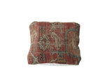 Softened red and beige Heriz Persian rug fragment pillow with traditional motifs.