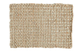 Hand braided entrance mat with natural beige and light brown woven texture, 2'3