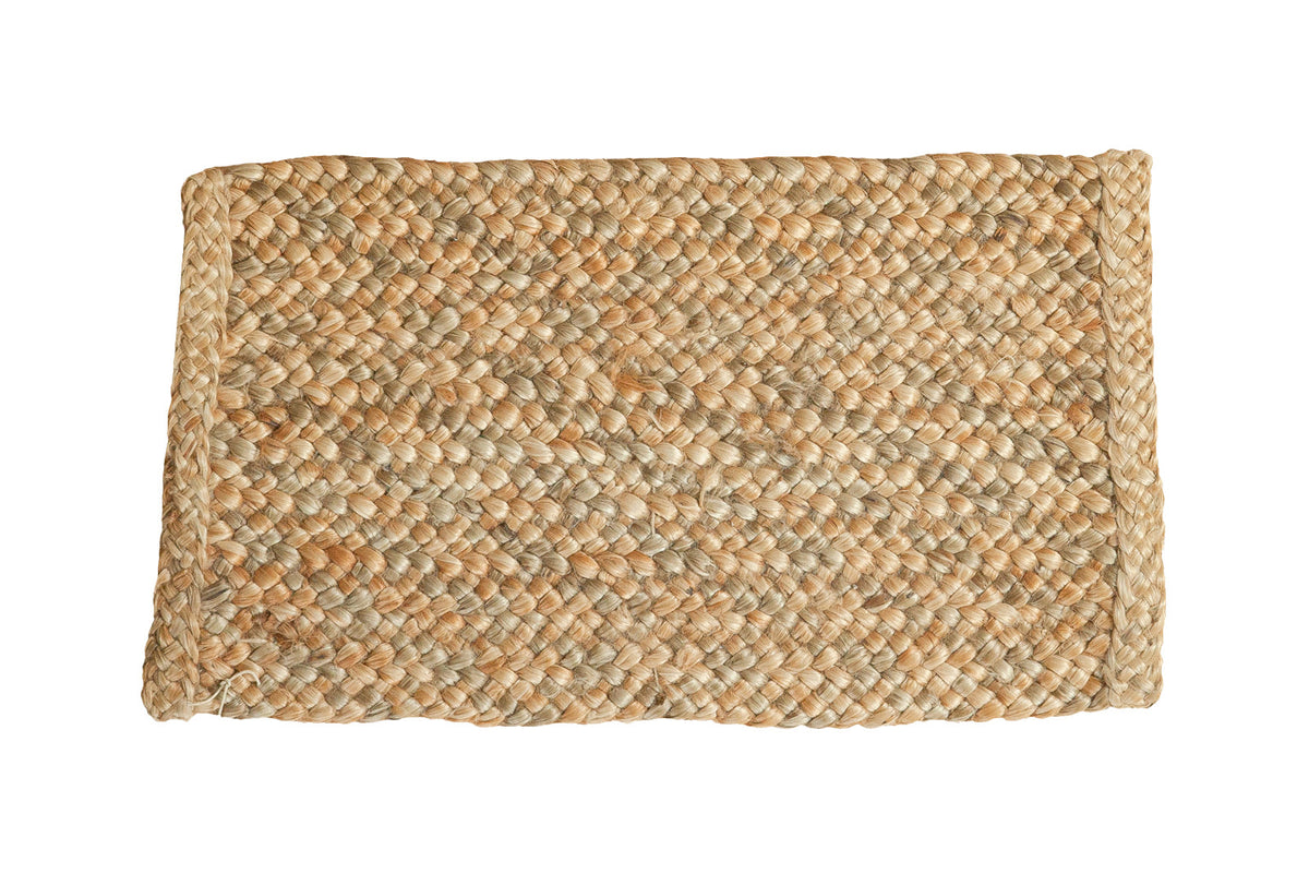 Hand-braided gold entrance mat with a durable, variegated natural fiber texture, 1'6" x 2'6".