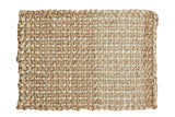 Beige hand braided entrance mat with an alternating block pattern of natural fibers, 2'2