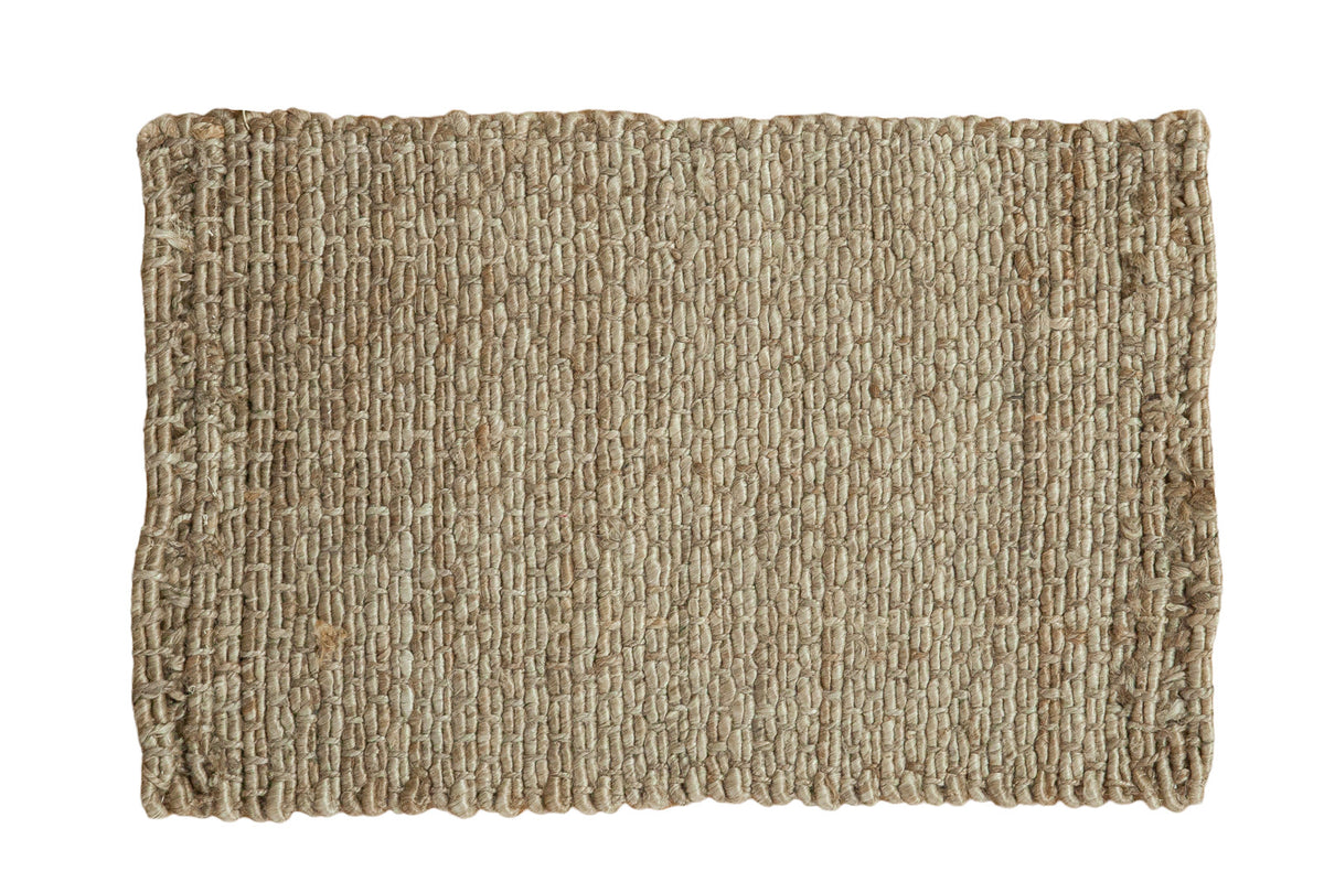 Beige hand braided entrance mat of natural hemp, jute, sisal, 2'1" x 3'2".