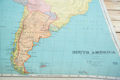 Antique Nystrom Pull Down Map of South America // ONH Item 2468 Image 1