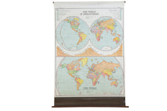 Antique Nystrom Pull Down Map of World // ONH Item 2469