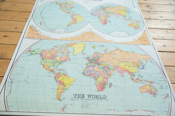 Antique Nystrom Pull Down Map of World // ONH Item 2469 Image 1