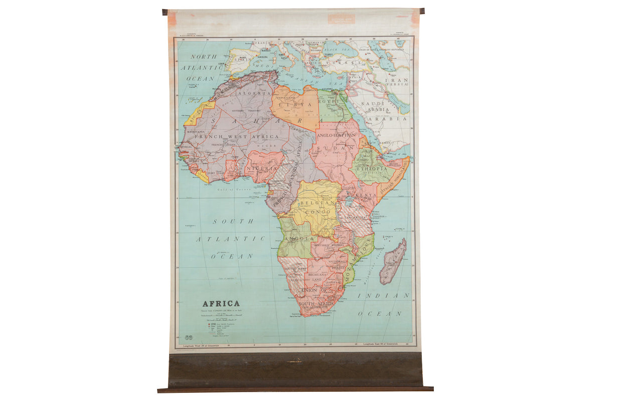 Antique Nystrom Pull Down Map of Africa // ONH Item 2470